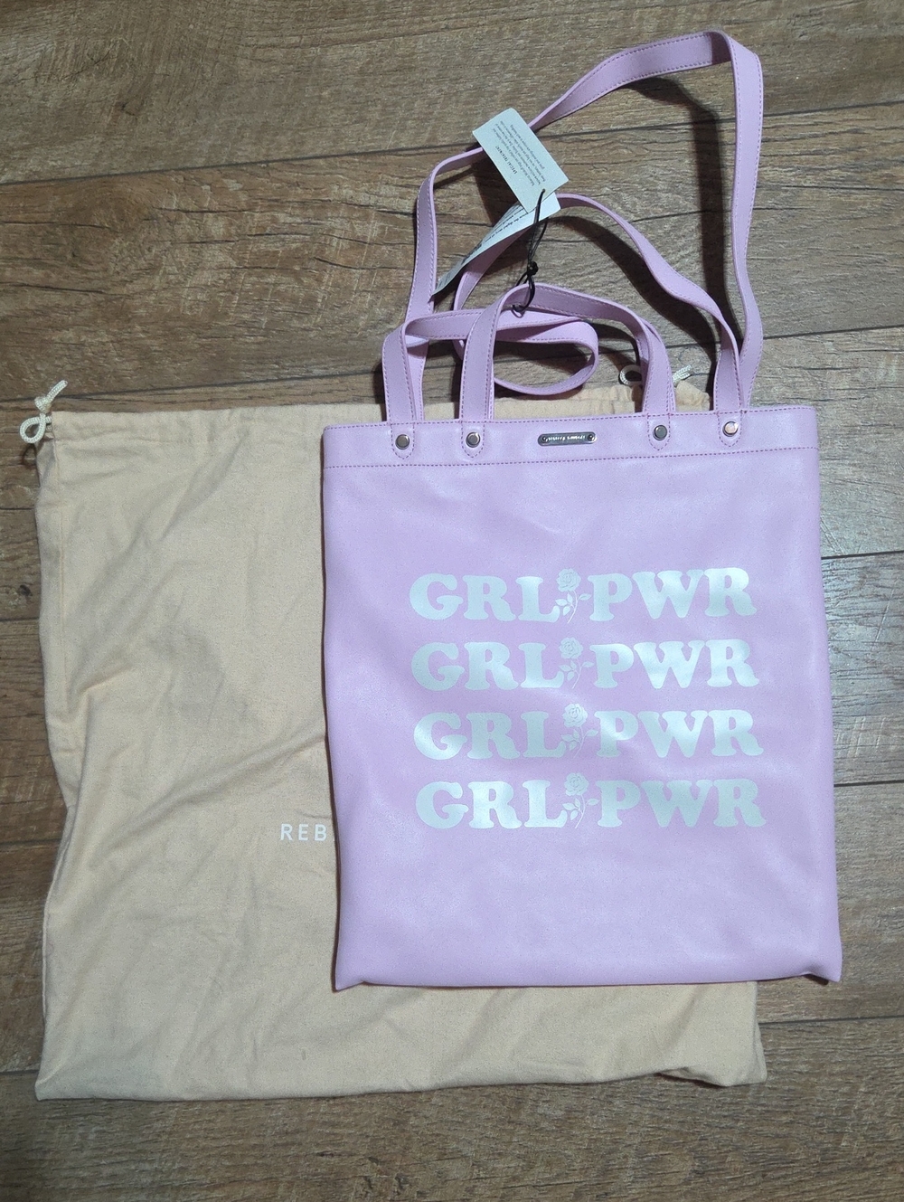 Rebecca Minkoff Leather "GRL PWR" Girl Power Magazine.Tote Bag Pink Orchid (NWT)
